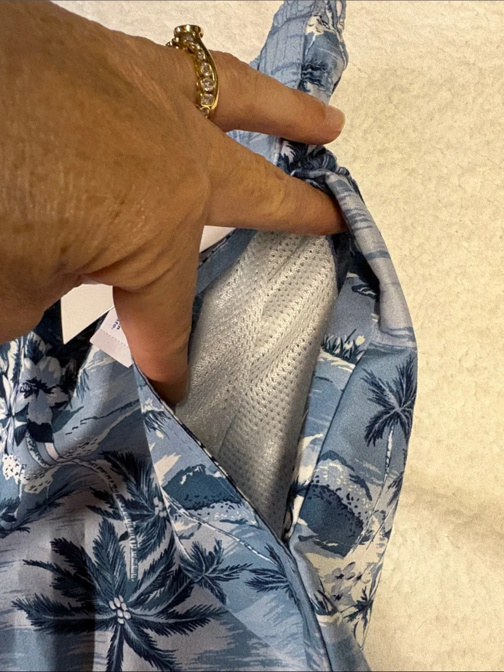 Old Navy medium men’s Light Blue Tropical Swim Shorts with Navy Palm Print